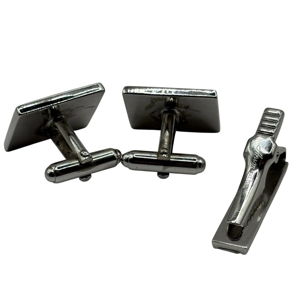 Anson Cufflinks Neck Tie Clip Set VTG Two Tone Wave Design Tux Shirt Dress Suit - Picture 5 of 11